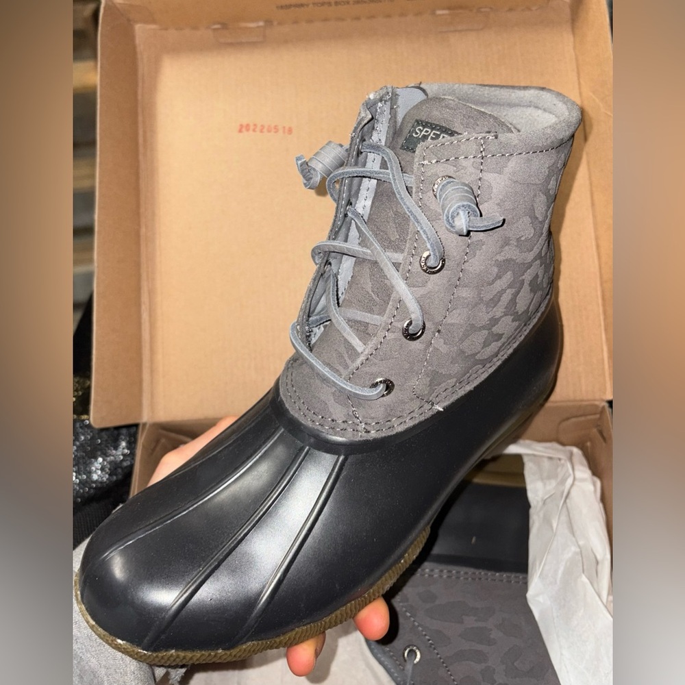 Sperry Gray Leopard Print Women's Boots